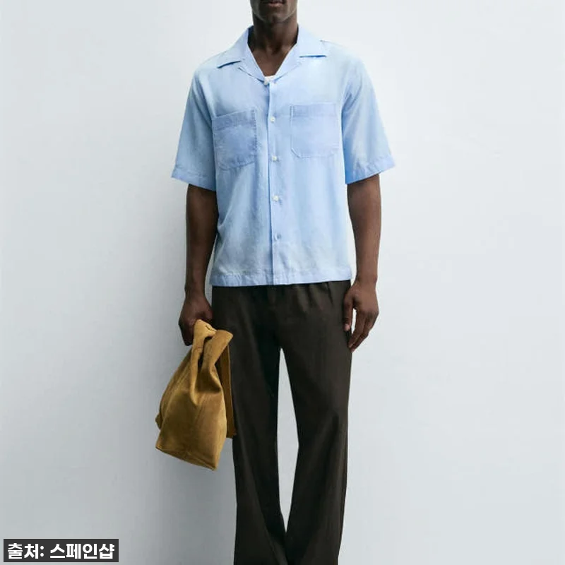 Zara 하늘색 린넨라이오셀 반팔 셔 관련 이미지 1