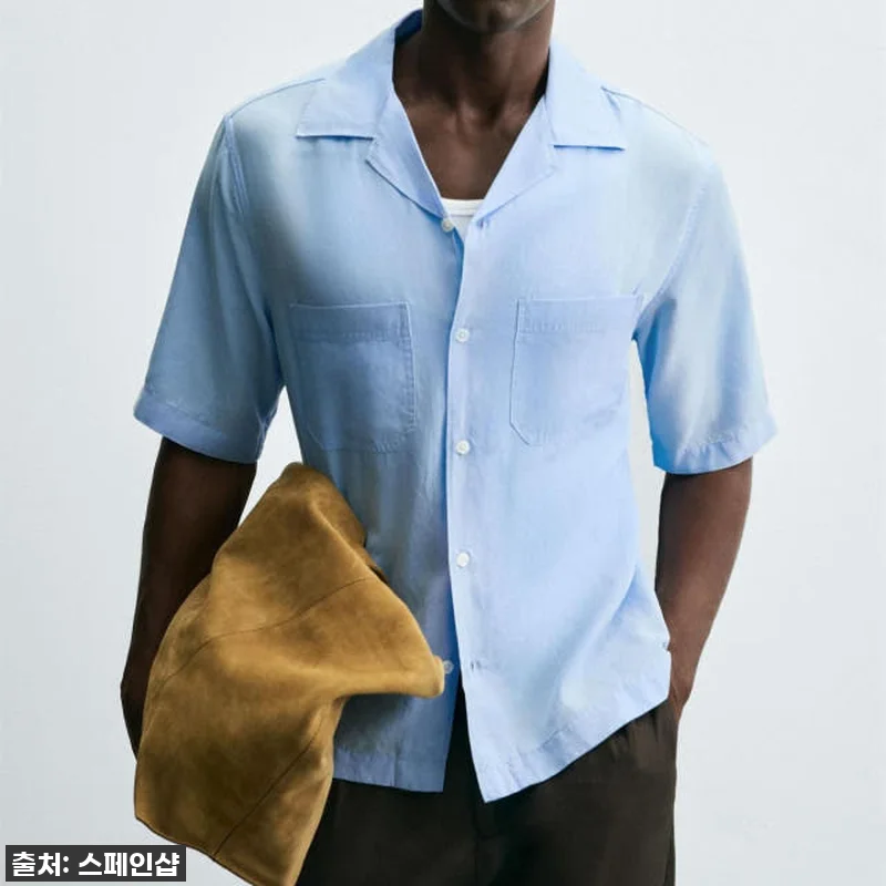 Zara 하늘색 린넨라이오셀 반팔 셔 관련 이미지 5