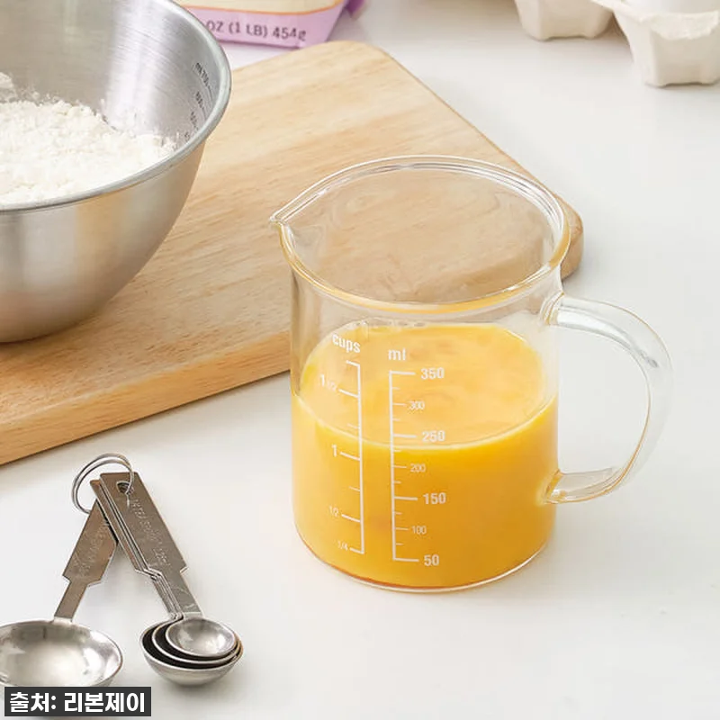 프리미엄 비커 내열 유리 계량컵 350ml / 홈카페 유리잔 컵 저그