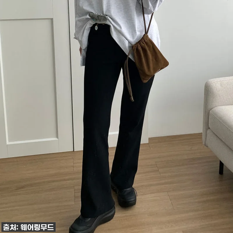 탄탄 부츠컷팬츠 슬림핏 스판바지 하이웨스트 밴딩바지 웨어링무드 (블랙)