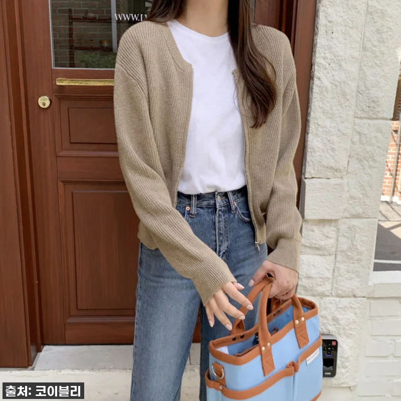 루즈핏 캐시미어 크롭 골지가디건 여자 관련 이미지 2