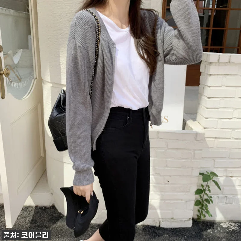 루즈핏 캐시미어 크롭 골지가디건 여자 관련 이미지 5