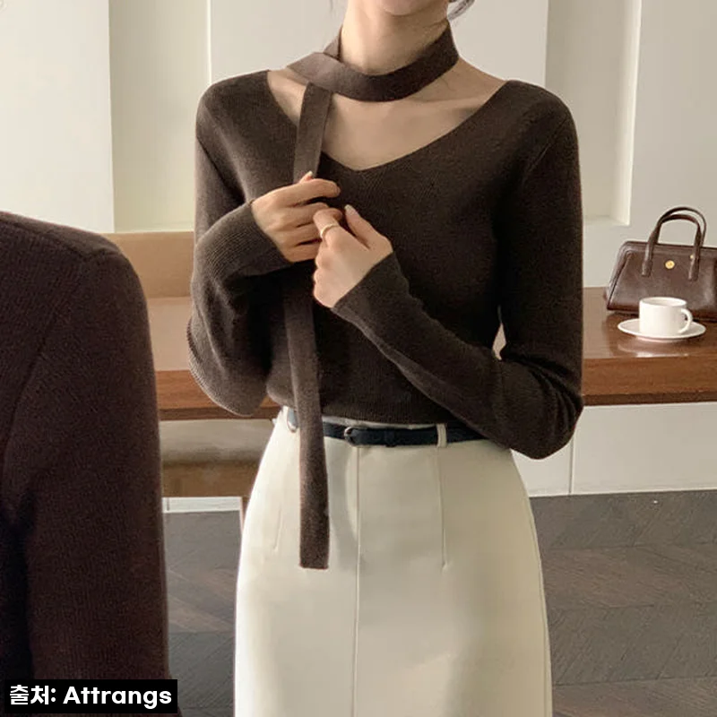 이 가격 실화?! 브이넥 타이 세트 슬림 골지 니트, 찐후기 갑니다! ✨