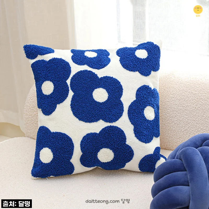 달떵 북유럽 블루 플라워B 자수 쿠션 커버, 이건 무조건 사야 해! 찐내돈내산 후기