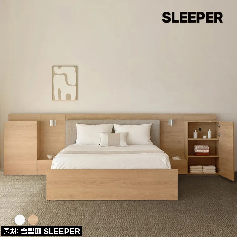 슬립퍼 허쉬 헤드형 원목 수납 호텔 침대 프레임, 내추럴오크로 매일 아침이 달라졌어요!