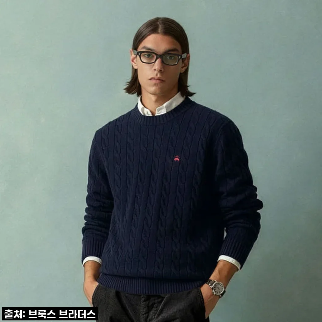 따뜻하고 스타일리시한 겨울! 브룩스브라더스 셔틀랜드 케이블 풀오버 직접 입어보니 (네이비)