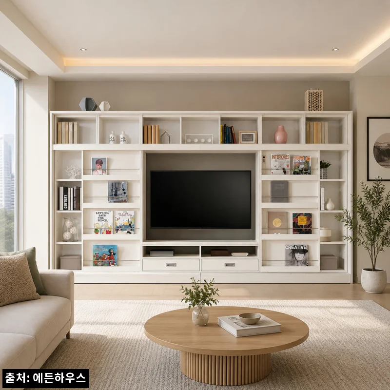 에든 거실 서재화 TV 전면책장 월플렉스 GTS-3219, 거실 책장과 TV장을 한 번에 고민할 때 체크할 점