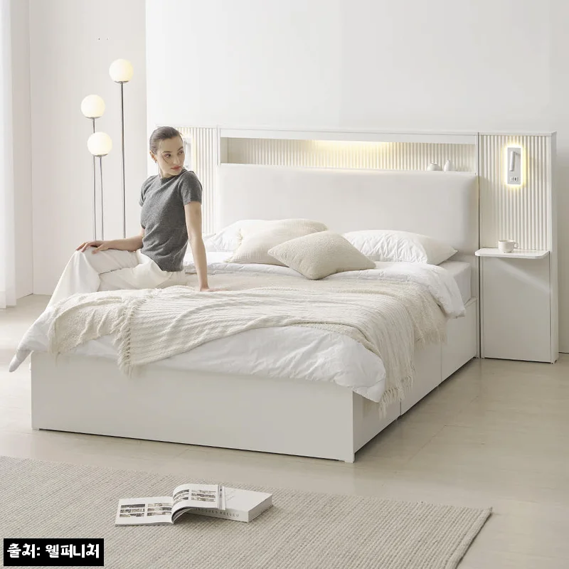루카 LED 서랍형 수납 침대 프레임 패브릭 헤드형 Q 아이보리, 29만 원대 할인 구매 체크 후기