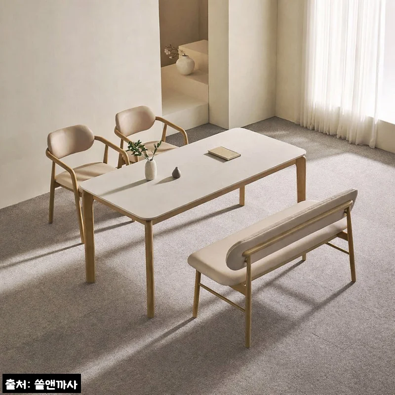 쏠앤까사 우디 고무나무 원목 포세린 세라믹 식탁세트 1400-4인 벤치형, 36% 할인 중인 이슈템