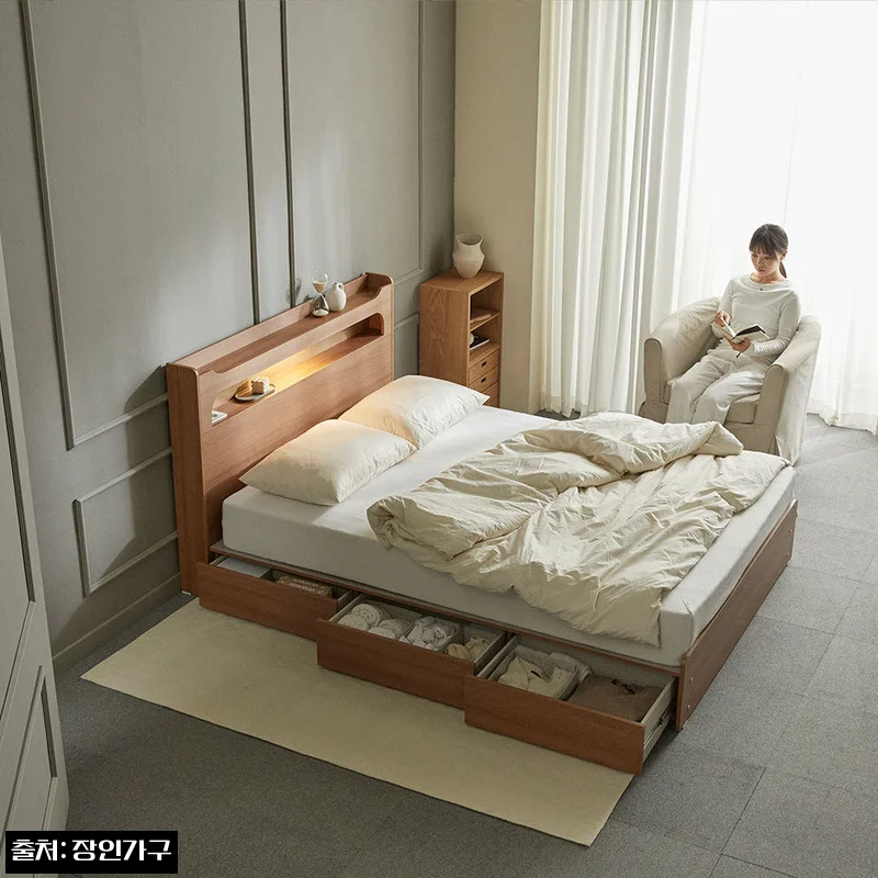 장인가구 메이비 LED 직선헤드 수납 침대프레임 더블 D +포켓매트 높이230, 할인 조건 꼼꼼히 본 구매 체크 후기